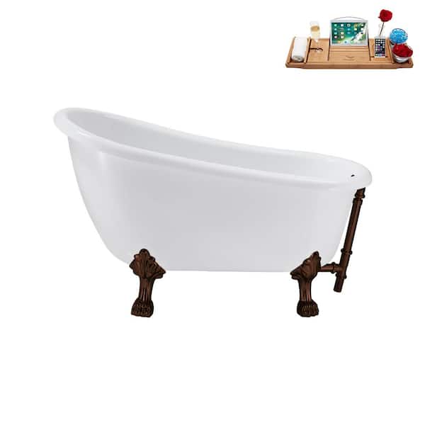 Streamline 53 in. Acrylic Clawfoot Non-Whirlpool Bathtub in Glossy White with Matte Oil Rubbed Bronze Drain and Clawfeet