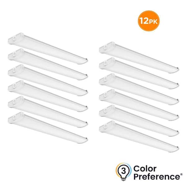 12-Pack 4 ft. x 6 in. 4700 Lumens, Integrated LED White Wraparound Light Fixture, Selectable 3000K 4000K 5000K, Dimmable