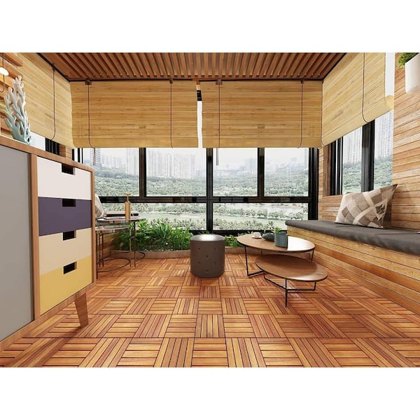 Teak Wood Floor Tile Set 10pc Oiled Finish In Out Door Deck Bath Room Shower New 