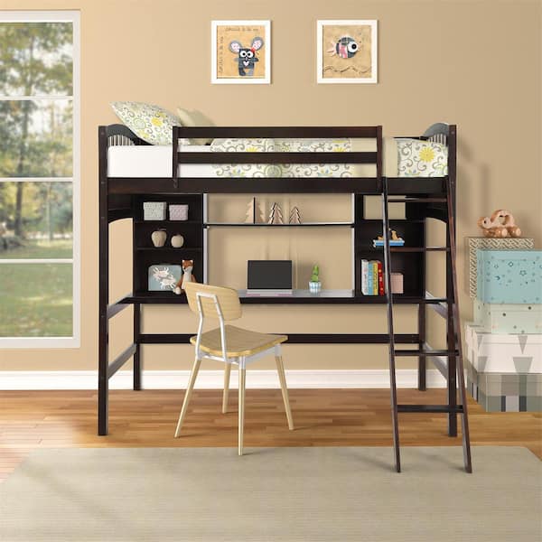 Solild Wood Frame Loft Bed, Space Saver Twin Bed