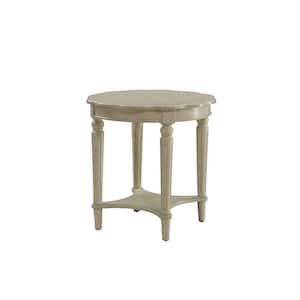 24 in. H Cream Wooden End Table with Scalloped Round Top and Turned Legs Support