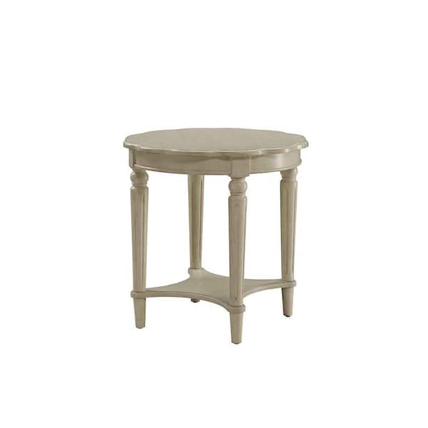 Benjara 24 in. H Cream Wooden End Table with Scalloped Round Top and Turned Legs Support