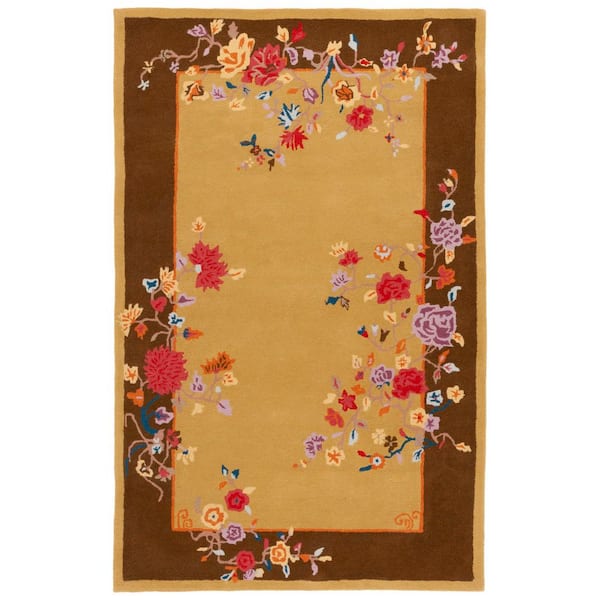 Metro 5 ft. x 8 ft. Gold/Brown Floral Border Ornate Area Rug