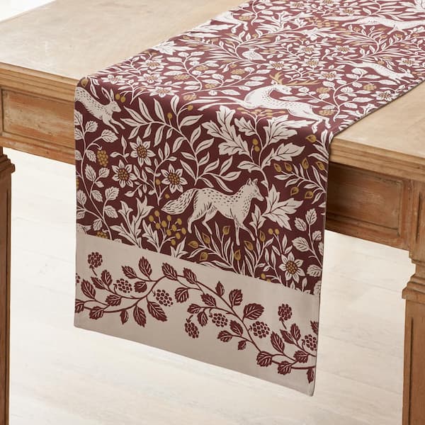 The Company Store Red Winter Forest 16 in. W x 90 in. L Floral Cotton Table Runner