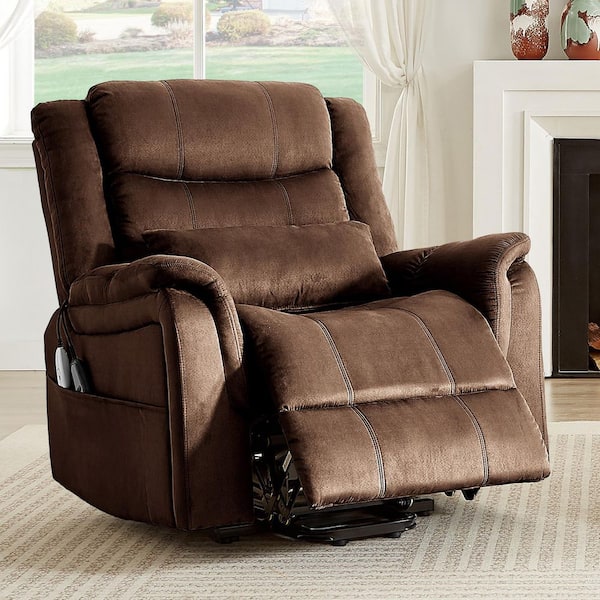37 in. W Brown Microfiber Power Lift Recliner Chair with 8-Point Massage, Heating, Storage Pockets, and Removable Pillow