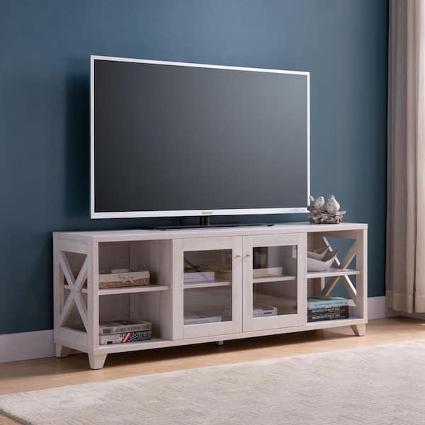 Gifford 60.0 in. White Oak Wood TV Stand Fits TVs up to 69 in. with 3 Shelves and Transparent Center Cabinet