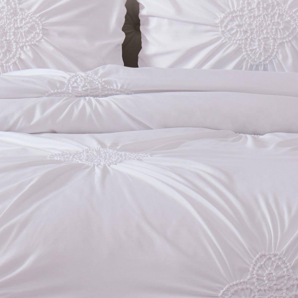 White Microfiber Ruffled Full/Queen Duvet Cover Set