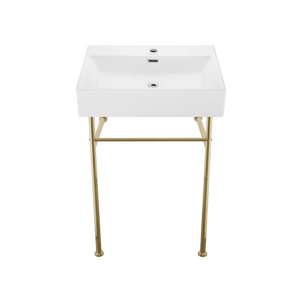 Swiss Madison Claire 24 in. Ceramic Console Sink in White Basin Gold Legs  SM-CS721 - The Home Depot