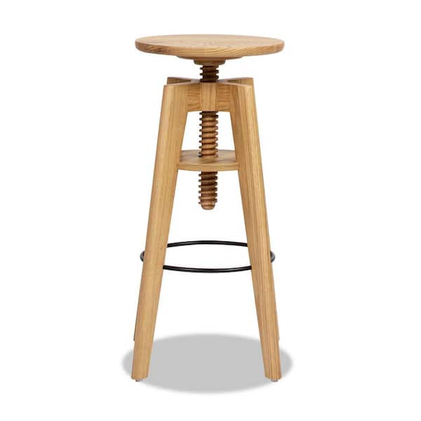 Jennifer Taylor Spencer 26 in. Minimalist Oak Wood Adjustable Bar Counter Stool in Natural Brown