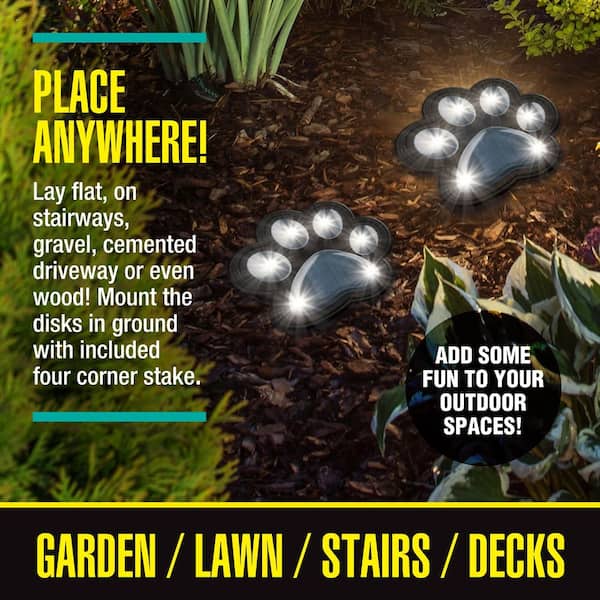 Bell + Howell Paw Print Disk Lights Low Voltage Black Solar
