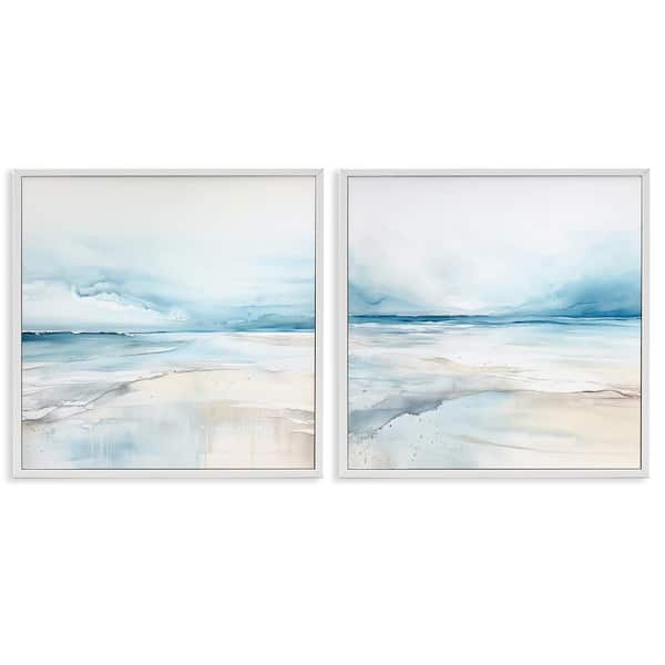 Stupell Industries Ocean Tide Abstraction by Irena Orlov 2 Pieces White Framed Coastal Giclee Art Print 17 in. x 17 in.