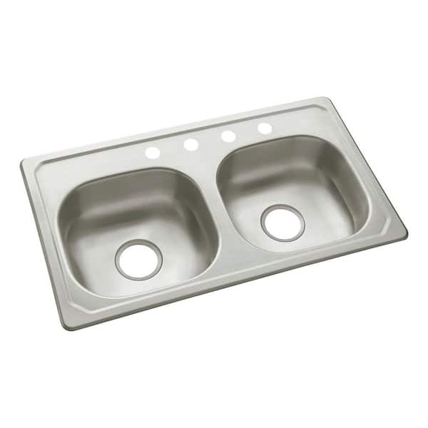 Specialty Drop-In Stainless Steel 19x33x6 4-Hole Double Basin Kitchen ...