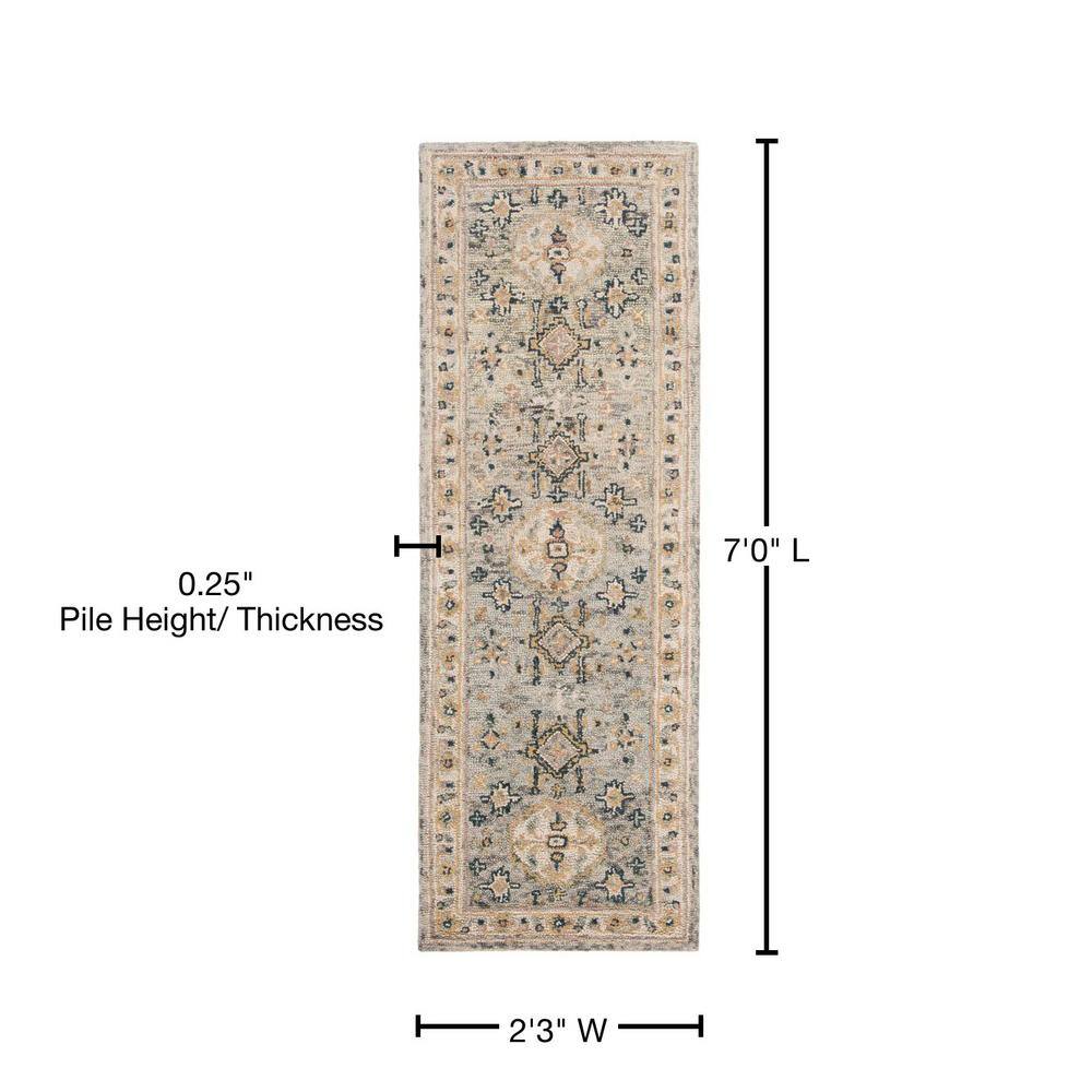 Ivory and Moss Floral Hand-Tufted Wool Runner Rug