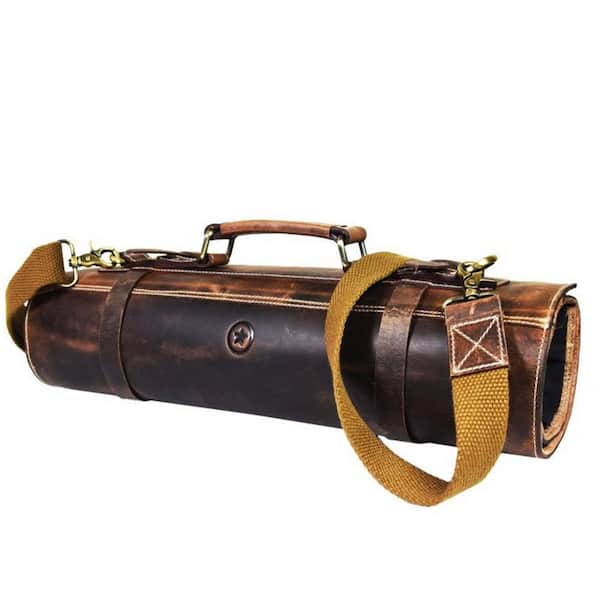 Unbranded Tuscania Walnut Brown Leather Knife Roll Storage Duffel Bag Case