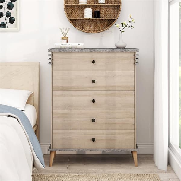Farmhouse Chest Dresser of Drawers Tall Storage Organizer-GreyCostway