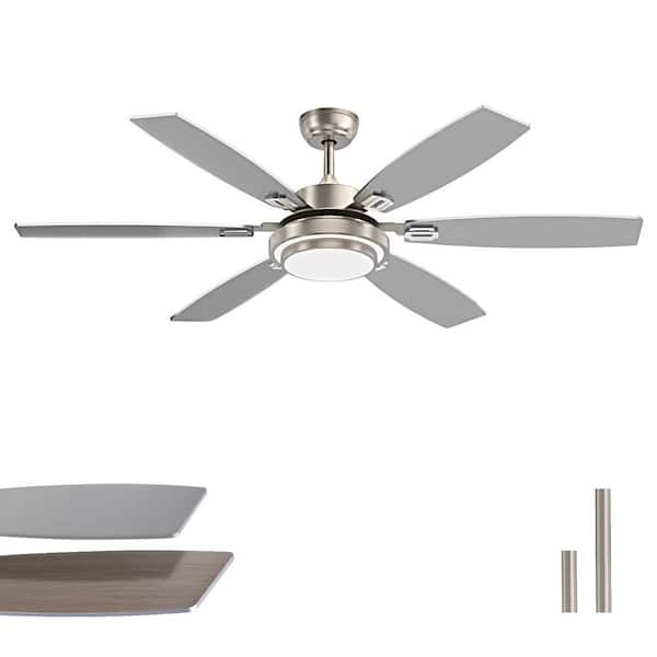 LuminFan 60 in. Smart Indoor Brushed Nickel Standard Ceiling Fan with Dimmable LED Light and Remote Included