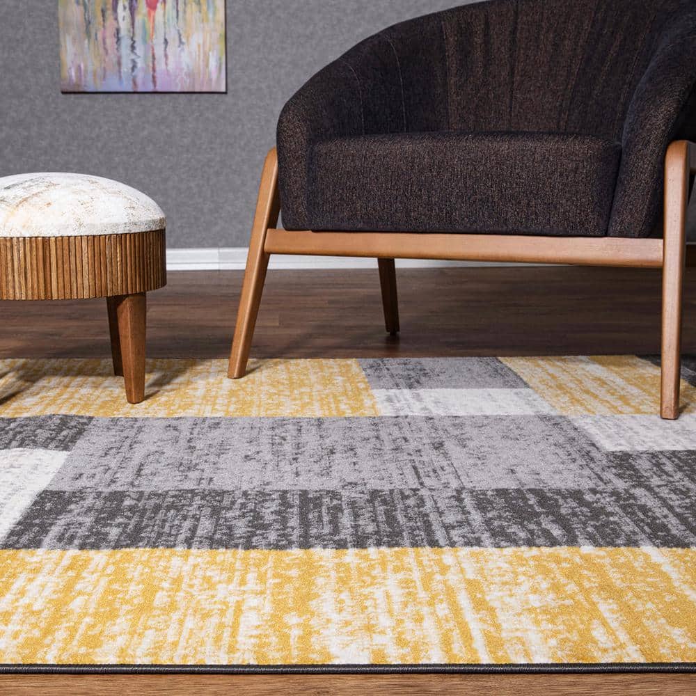 Yellow and Gray Geometric Rectangular 5' x 7' Area Rug