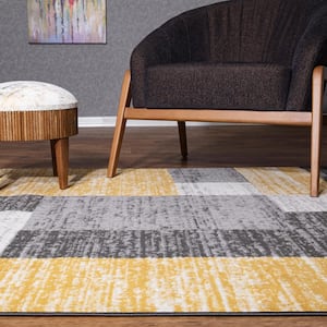 Yellow 5 ft. x 7 ft. Modern Geometric Boxes Area Rug