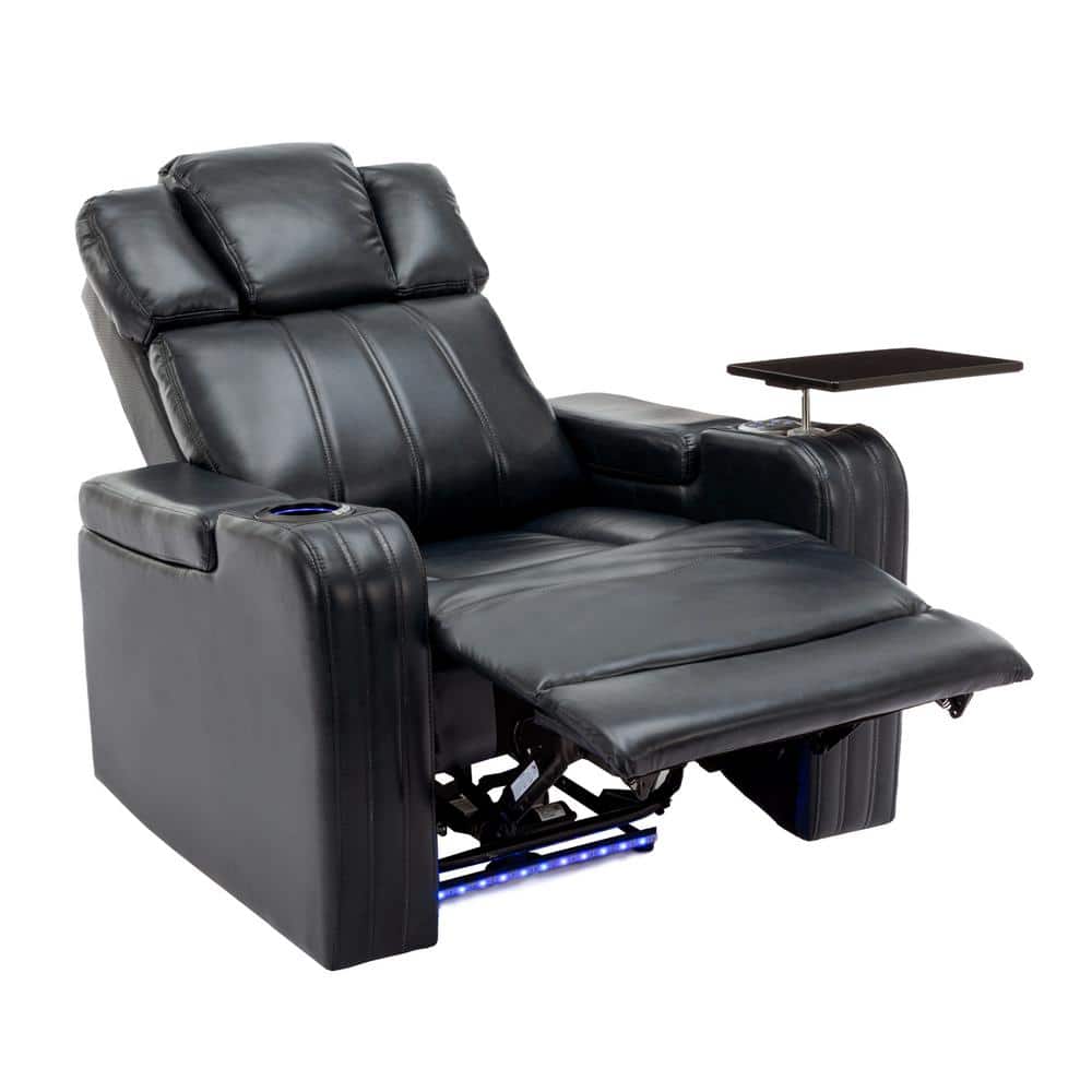 Nestfair Black PU Leather Power Recliner with Cooling Cup Holder