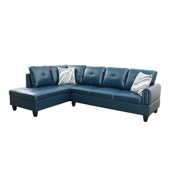 Star Home Living StarHomeLiving 25 in. W 2-piece Leather L Shaped Sectional Sofa in Blue