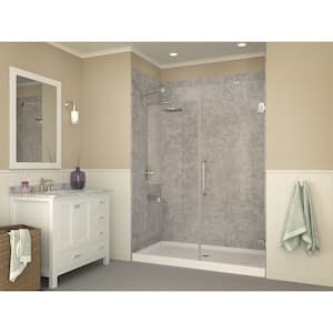 Tiers Base Series 32 in. L x 60 in. W Alcove Shower Shower Pan Base with Center Drain in Glossy White Marine Acrylic