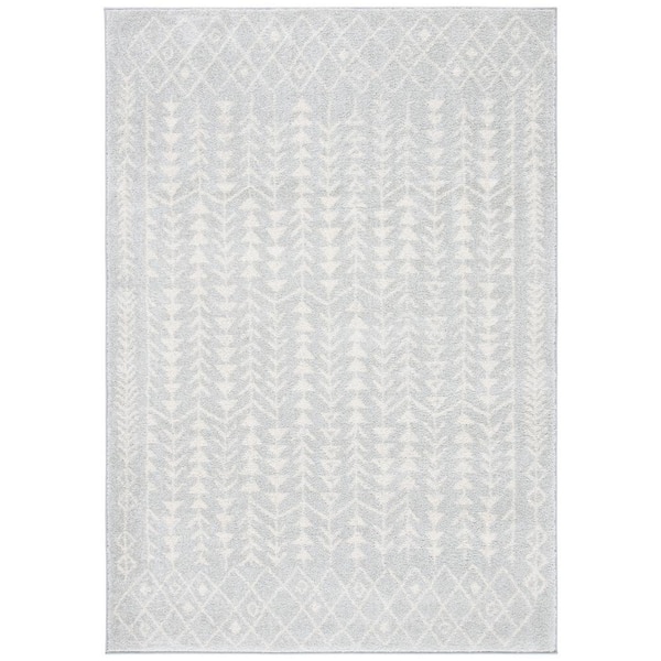 Tulum Light Gray/Ivory 8 ft. x 10 ft. Border Tribal Diamonds Area Rug