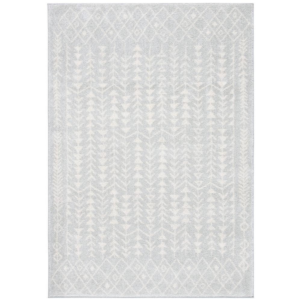 Ivory and Light Grey Wool Synthetic 9' x 12' Rectangular Area Rug