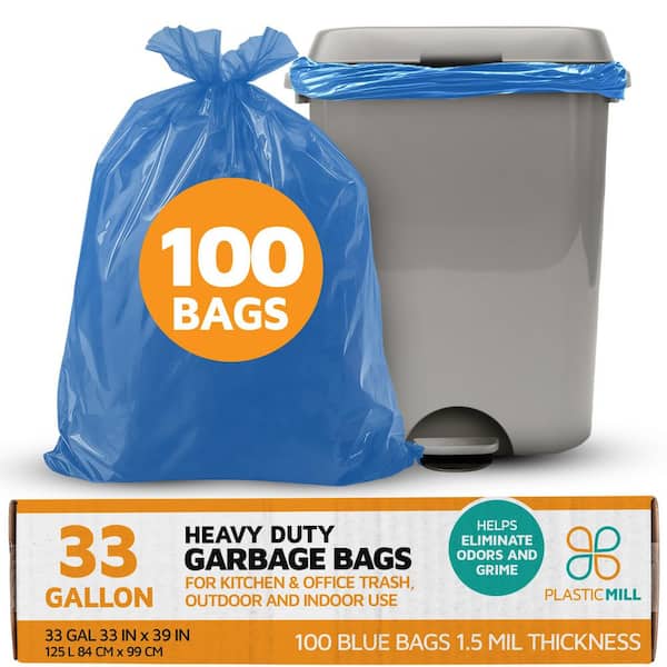 PlasticMill 33 in. W x 39 in. H 33 Gal. 1.2 mil Blue Trash Bags (100- Count)