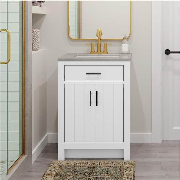 Daney 24.5 in. W x 18.75 in. D x 34.3 in. H Single Sink Bath Vanity in White with Gray Cultured Marble Top