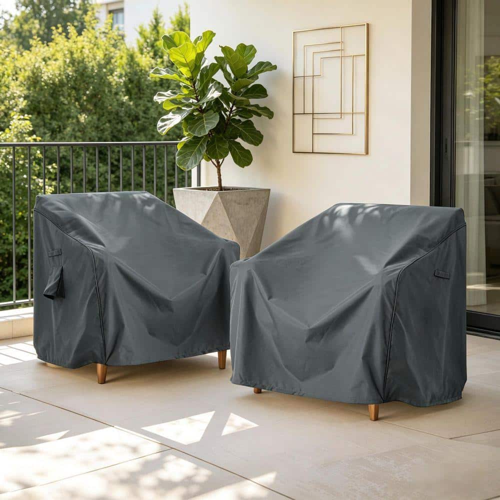 36 in. L x 36 in. W x 36 in. H Patio Outdoor Club Chair Cover Lightweight Cover with Fixed Strap in Dark Gray Set of 2