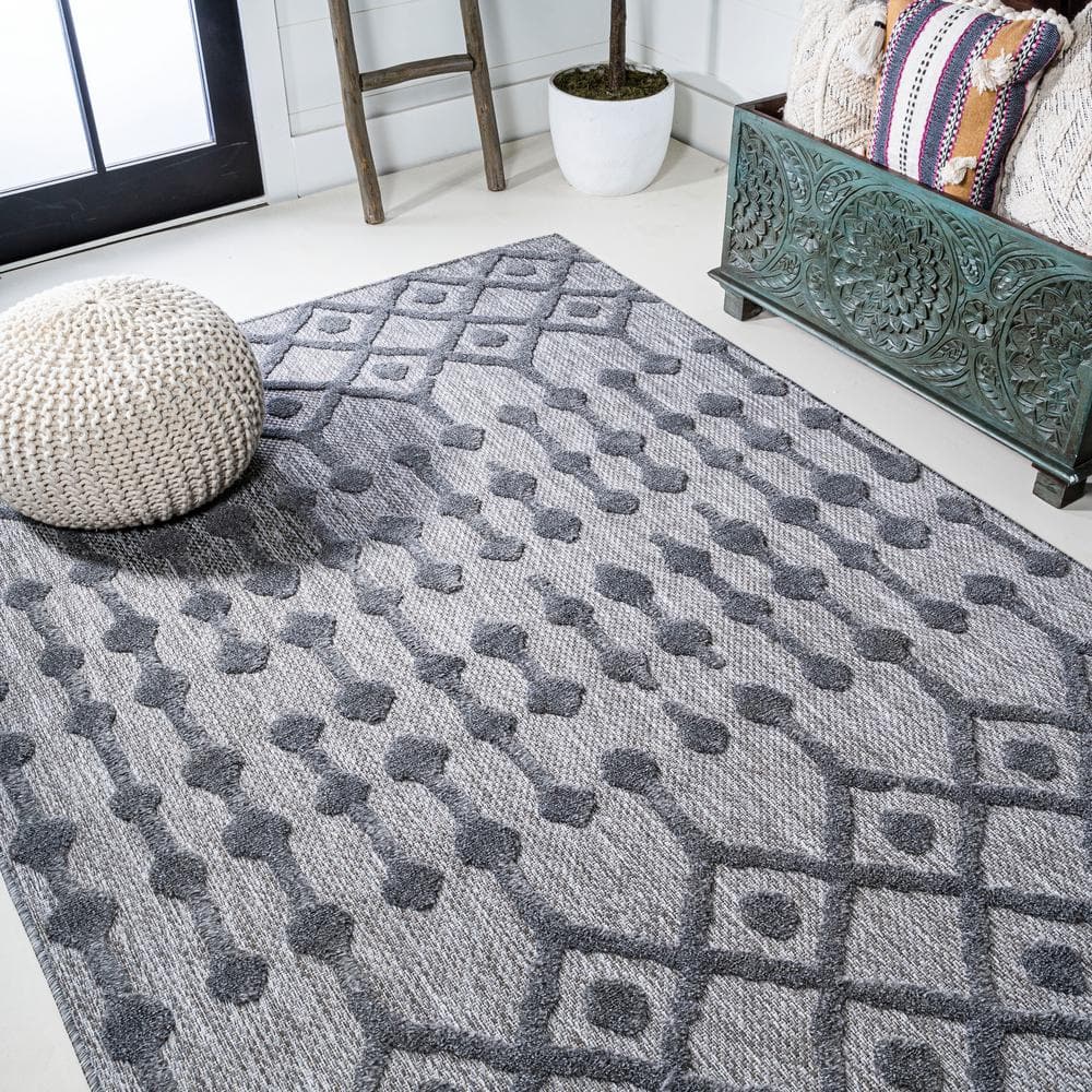Handmade Reversible Dark Gray Geometric 8' x 10' Synthetic Area Rug