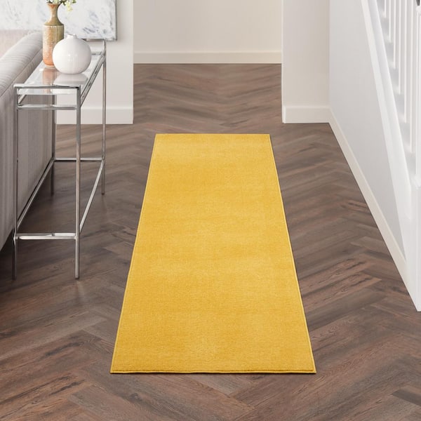 Essentials 2 ft. x 10 ft. Yellow Kitchen Runner Solid Contemporary Indoor/Outdoor Patio Area Rug