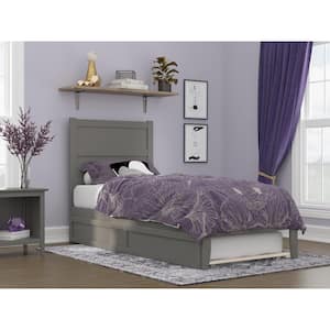 NoHo Gray Twin Hardwood Frame Extra Long Platform Bed with Twin Extra Long Trundle