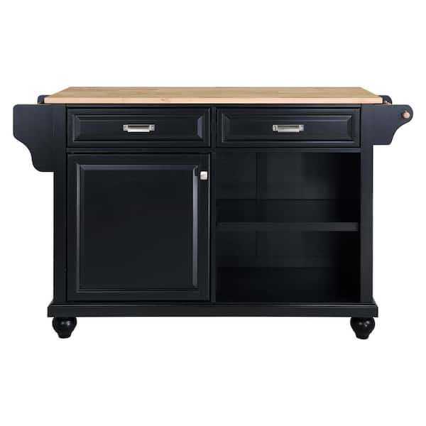 Xzkai Black Wood 57.5 in. Kitchen Island with Towel Rack