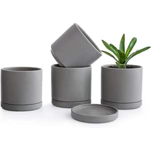 Modern 4.6 in. L x 4.6 in. W x 4.5 in. H Gray Ceramic Round Indoor Planter (4-Pack)