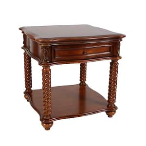 Brown Mahogany End Table with Marble Table top