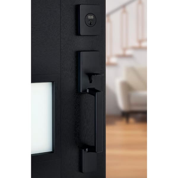 Bleecker Matte Black Door Handleset with Ridgeway Interior Knob