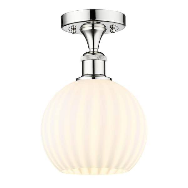 White Venetian 8 in. 1-Light Polished Chrome Modern Semi-Flush Mount with Frosted Glass Shade