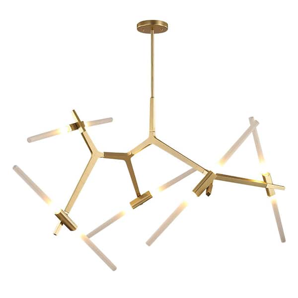 Y'INSP 10 Light Brass Modern Mid-Century Branch Glass Chandelier For Living Room With No Bulbs Included