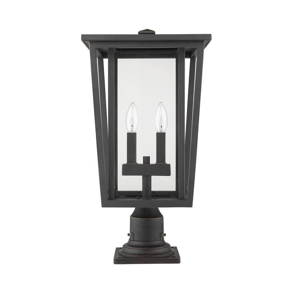 Seoul Oil Rubbed Bronze Outdoor Post Lantern with Glass Shade