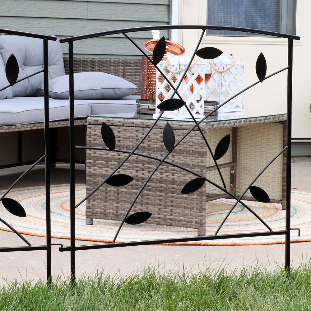 Modern Black Steel Leaves and Vines Garden Fence Panels Set
