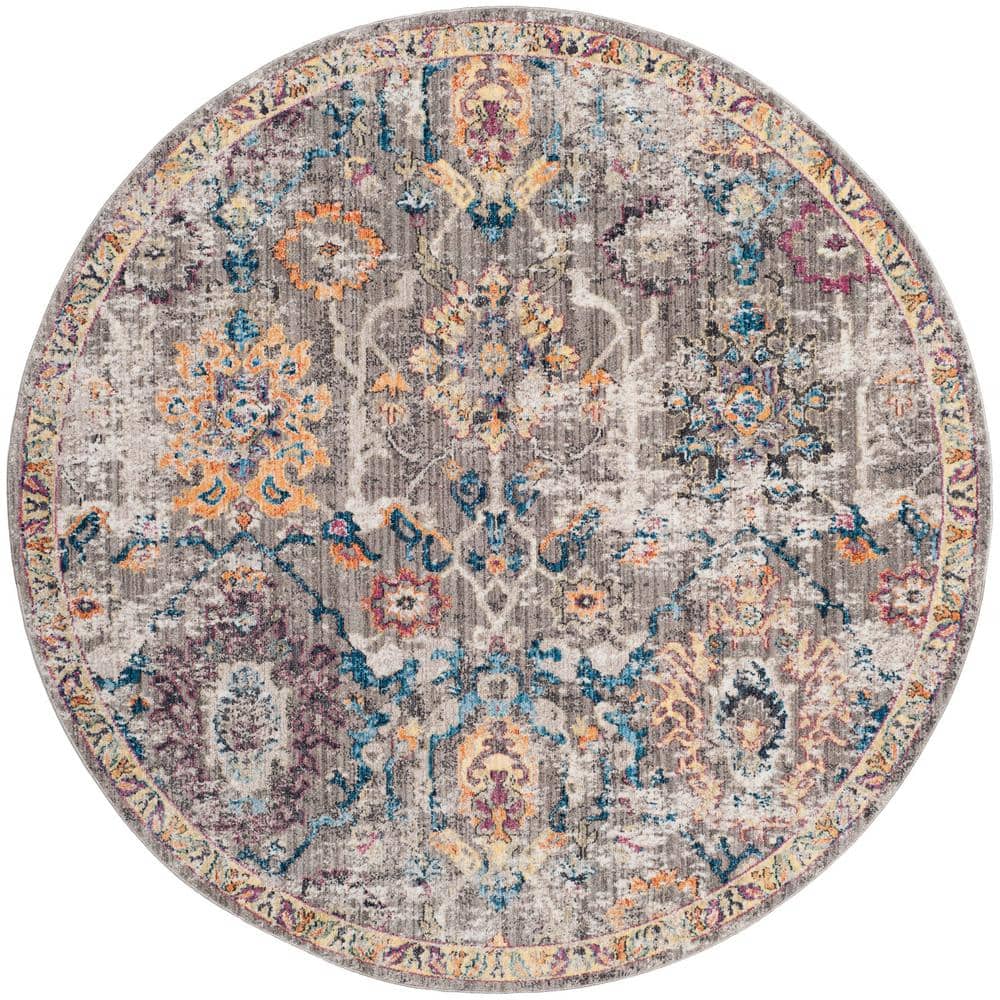 SAFAVIEH Bristol Gray/Blue 7 ft. x 7 ft. Round Floral Distressed Area