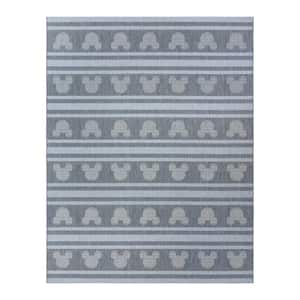 Mickey Mouse Steel/Ash 9 ft. x 13 ft. Striped Indoor/Outdoor Area Rug
