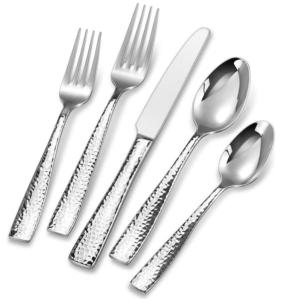 45-Piece Silver 18/10 Stainless Steel Fine Flatware Set (Service for 8), Squared-Edge Design, Brilliant Mirror Finish