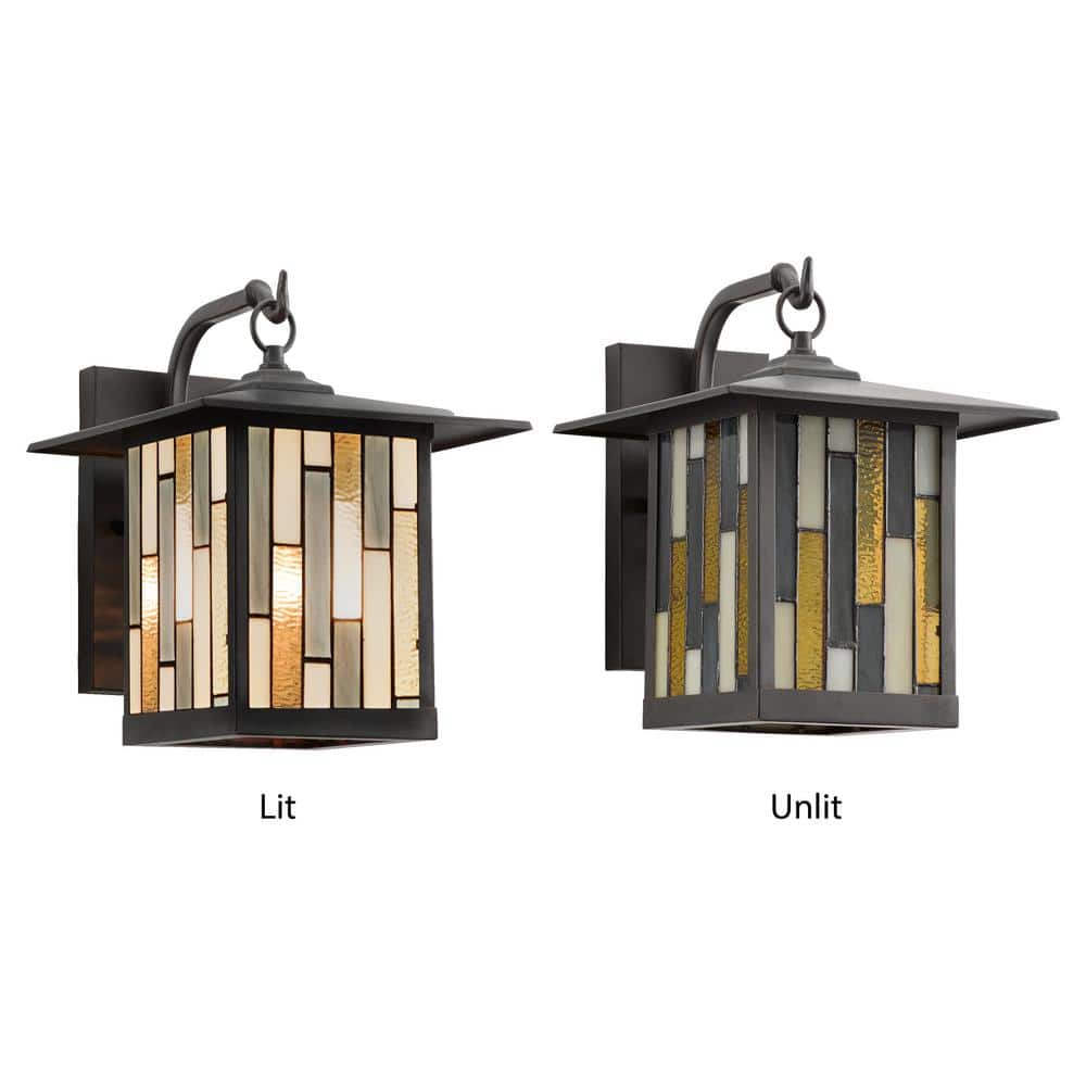11.75" Bronze Stained Glass Outdoor Wall Lantern Sconce