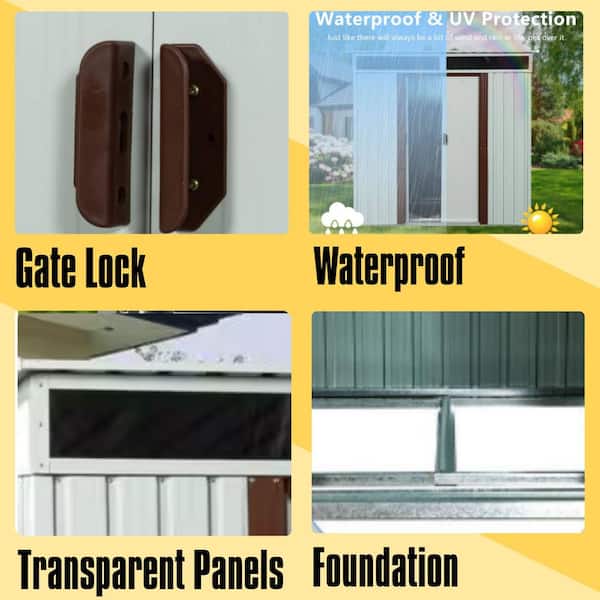 6 ft. W x 5 ft. D Metal Storage Shed Outdoor Tool Room with Foundation and Transparent Plate, White (27 sq. ft.)