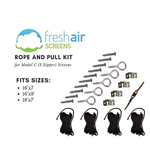 FRESH AIR SCREENS Large Rope and Pull Kit Fitting 2 Zippered Garage Door Screen up to 18 ft. Wide by 8ft. High