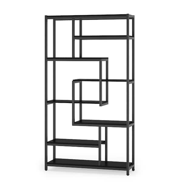 Tribesigns Earlimart 70.86 in. Black Engineered Wood and Metal 8 Shelf Etagere Bookcase with Open Storage Shelves