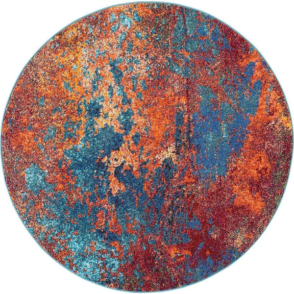 Nourison Celestial Atlantic 5 ft. x 5 ft. Abstract Contemporary Round Area Rug