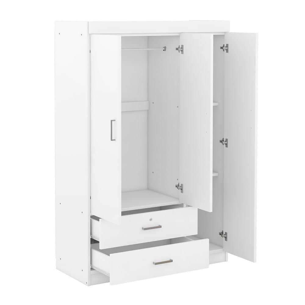 White Wood 41.3 in. Armoires Wardrobe with Shelves and Drawers